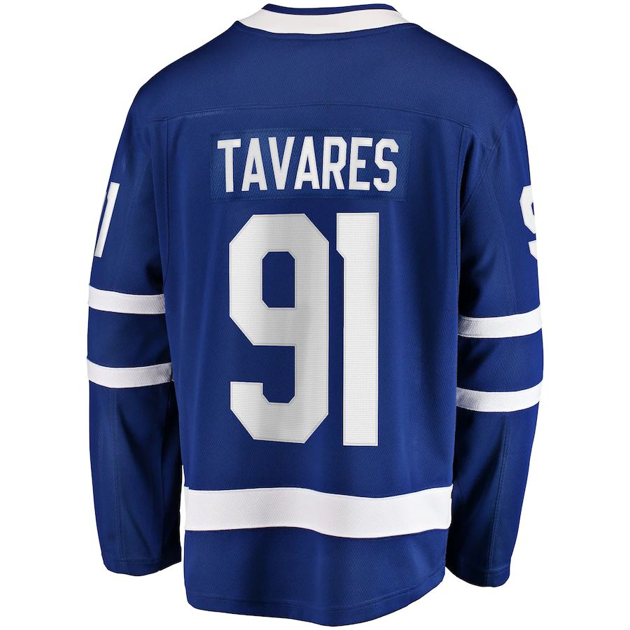 T.Maple Leafs #91 John Tavares Supporters Branded Home Captain Premier Breakaway Player Jersey Blue Stitched American Hockey Jerseys