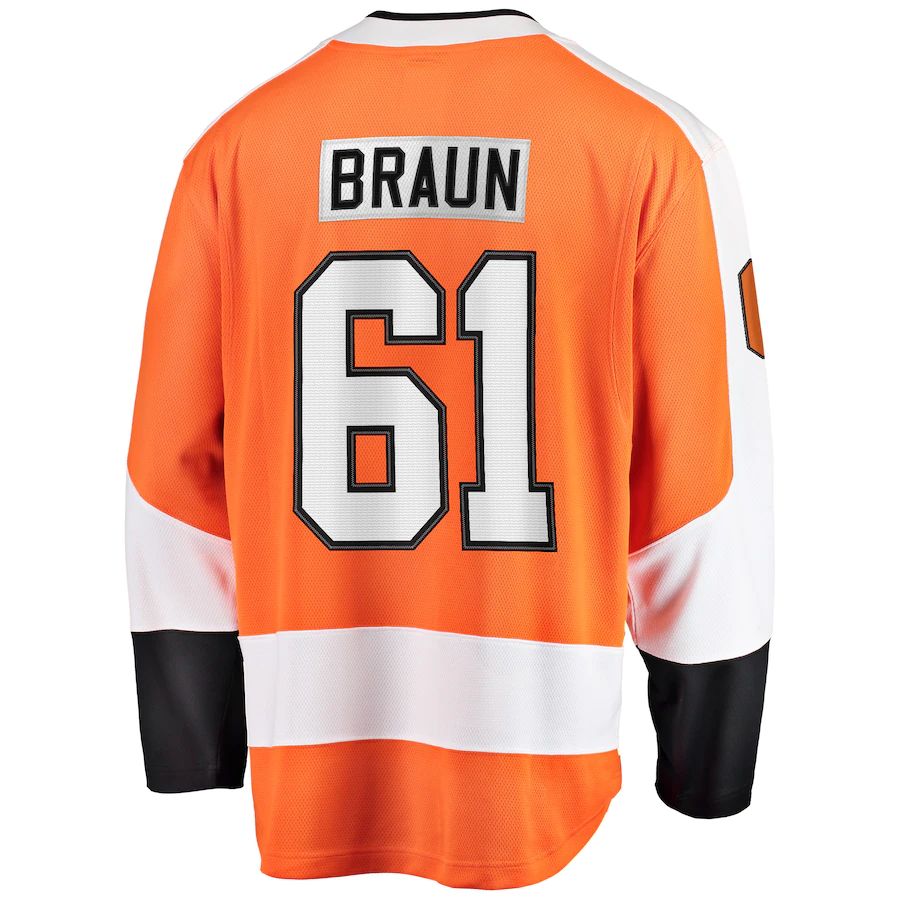 P.Flyers #61 Justin Braun Supporters Branded Breakaway Player Jersey Orange Stitched American Hockey Jerseys
