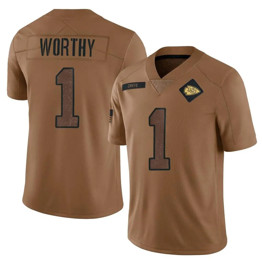 KC.Chiefs #1 Xavier Worthy Player Brown Salute To Service Limited Football Jerseys