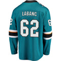 SJ.Sharks #62 Kevin Labanc Supporters Branded Breakaway Jersey Teal Stitched American Hockey Jerseys