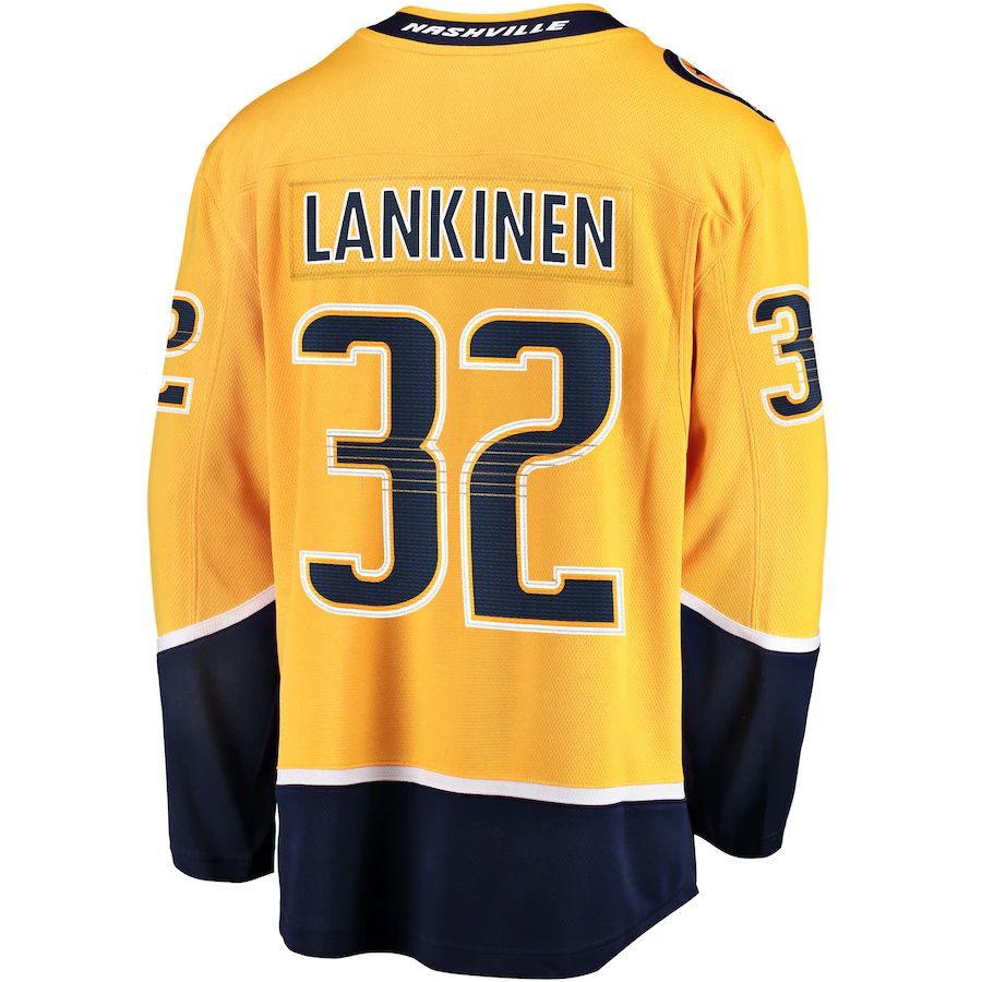 N.Predators #32 Kevin Lankinen Supporters Branded Home Breakaway Player Jersey Gold Stitched American Hockey Jerseys