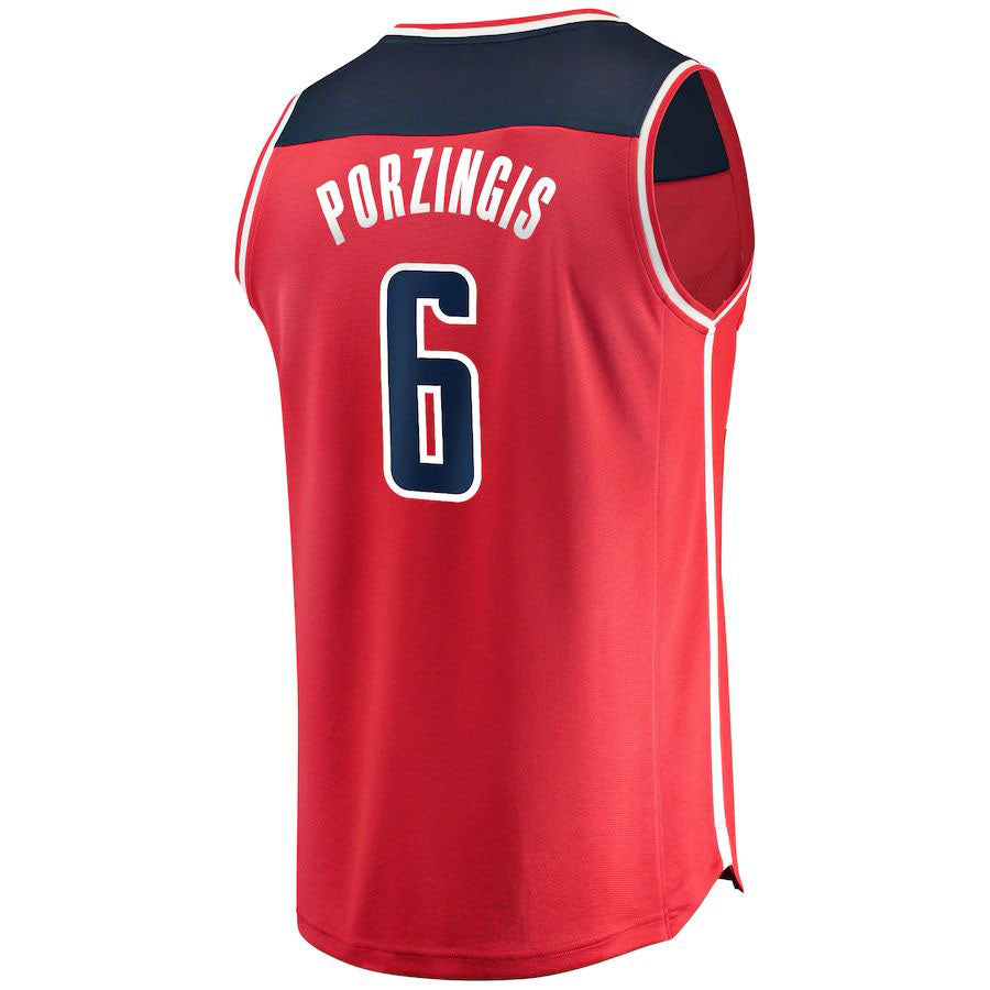 W.Wizards #6 Kristaps Porzingis Supporters Branded  Fast Break Replica Jersey Red Icon Edition Stitched American Basketball Jersey