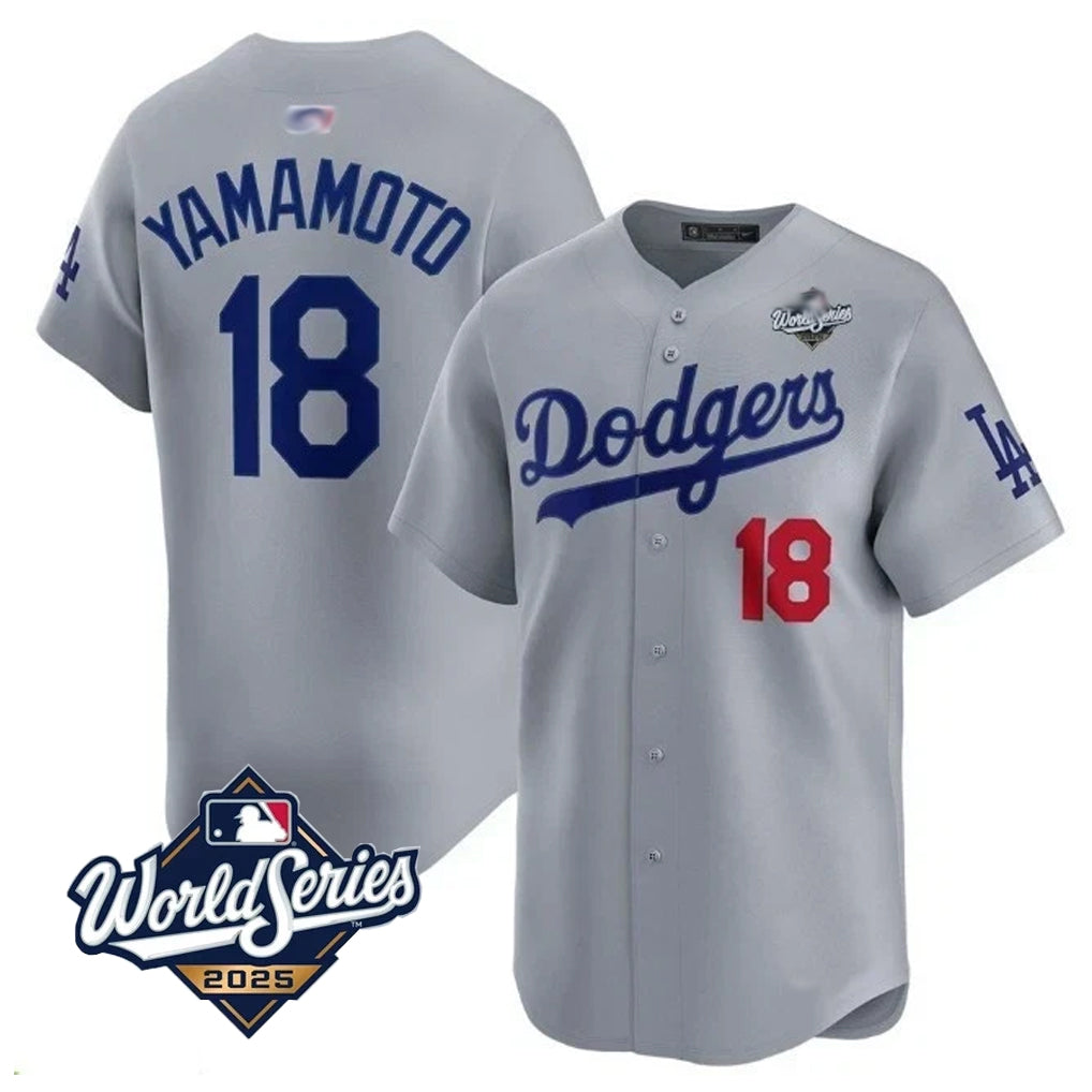 Custom #18 Gray 2025 LAD Baseball Shirt Top