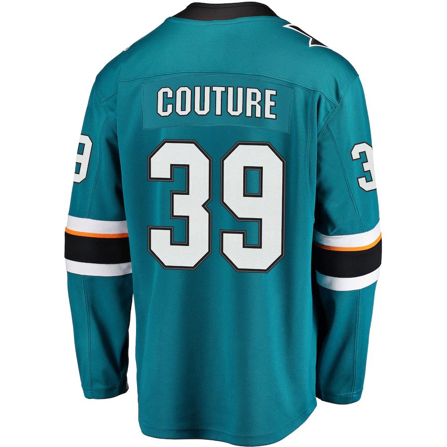 SJ.Sharks #39 Logan Couture Supporters Branded 2021-22 Home Premier Breakaway Player Jersey Teal Stitched American Hockey Jerseys