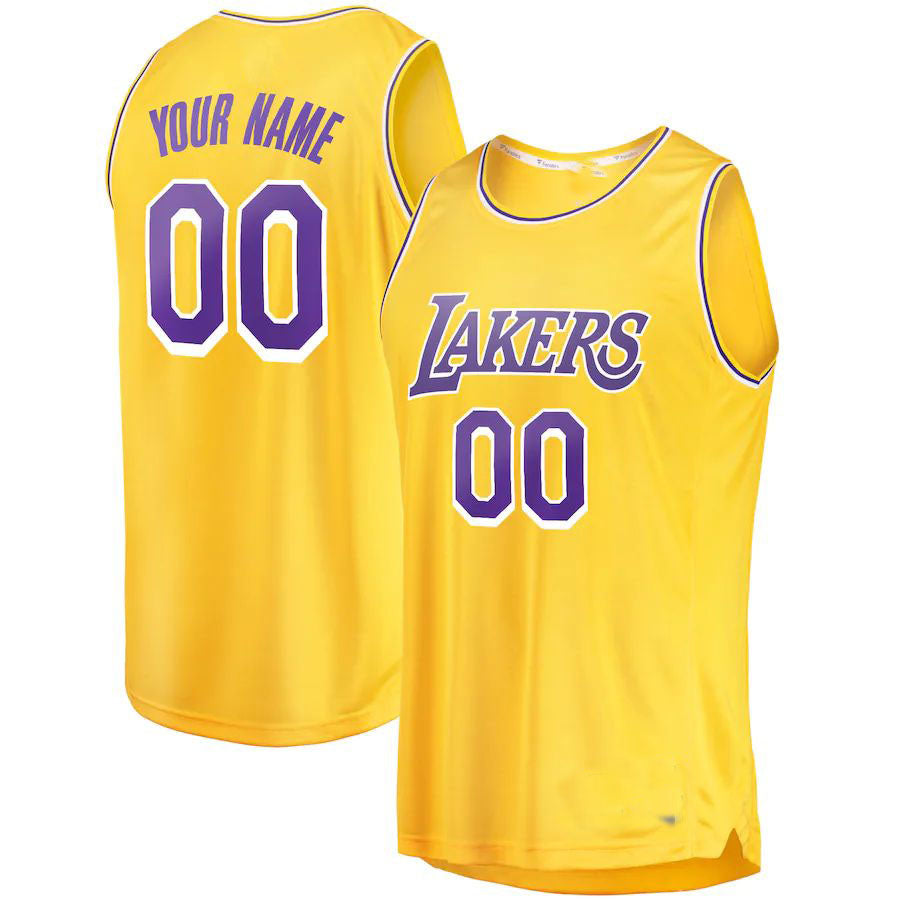 Custom LA.Lakers Supporters Branded 2018-19 Fast Break Replica Jersey Gold Icon Edition Stitched Basketball Jersey