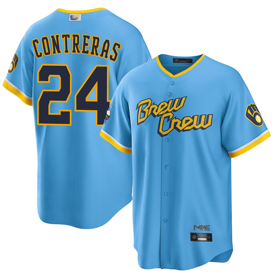 Custom #24 Light Blue City Connect MIL Baseball Shirt Top