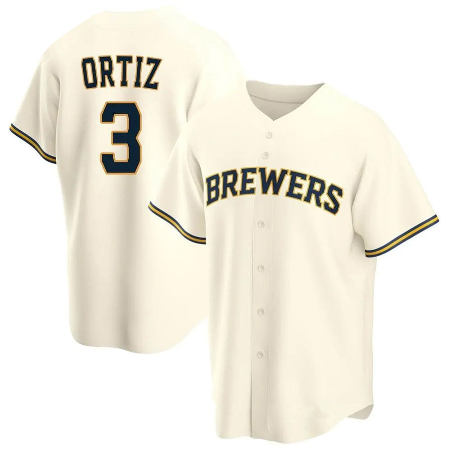 Custom #3 Cream MIL Baseball Shirt Top