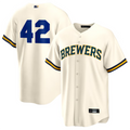 Custom #42 Cream MIL Baseball Shirt Top