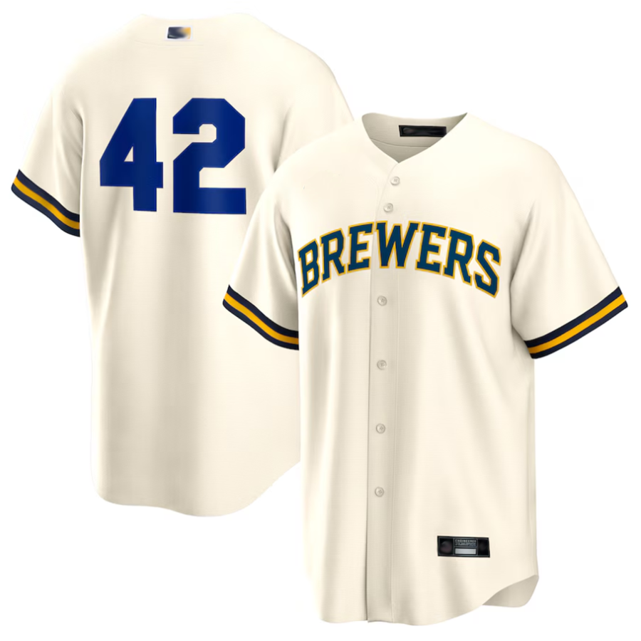Custom #42 Cream MIL Baseball Shirt Top
