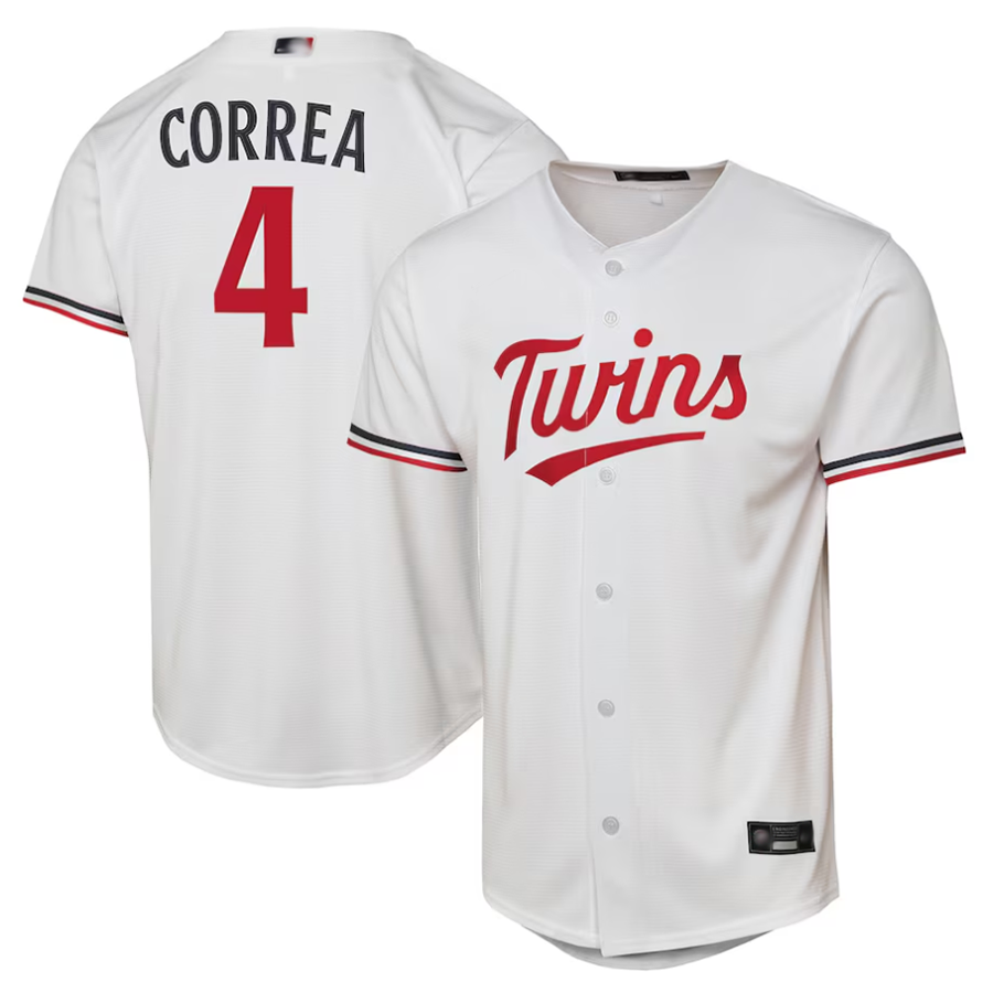 Custom #4 White MIN Baseball Shirt Top