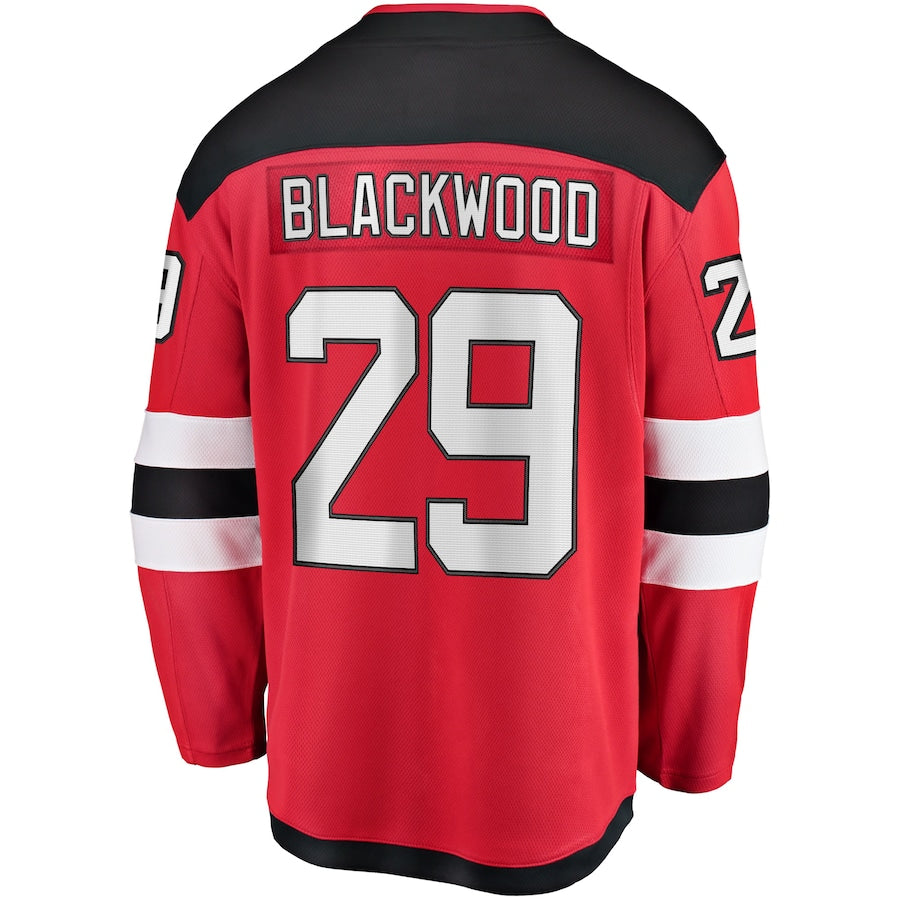 NJ.Devils #29 Mackenzie Blackwood Supporters Branded Home Breakaway Jersey  Red Stitched American Hockey Jerseys
