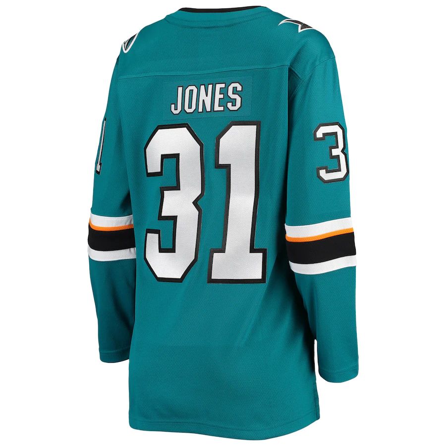 SJ.Sharks #31 Martin Jones Supporters Branded Breakaway Home Team Player Jersey  Teal Stitched American Hockey Jerseys