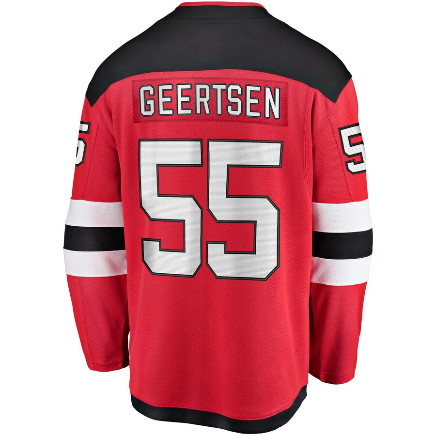 NJ.Devils #55 Mason Geertsen Supporters Branded Home Breakaway Player Jersey Red Stitched American Hockey Jerseys