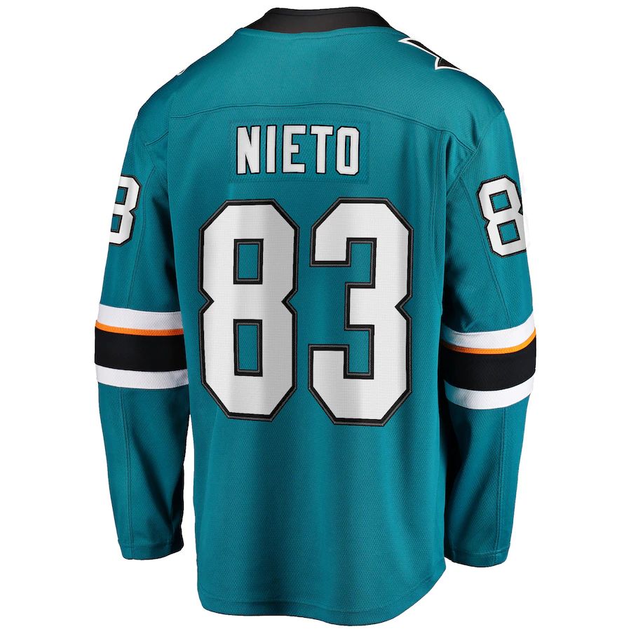 SJ.Sharks #83 Matt Nieto Supporters Branded Breakaway Player Jersey Teal Stitched American Hockey Jerseys