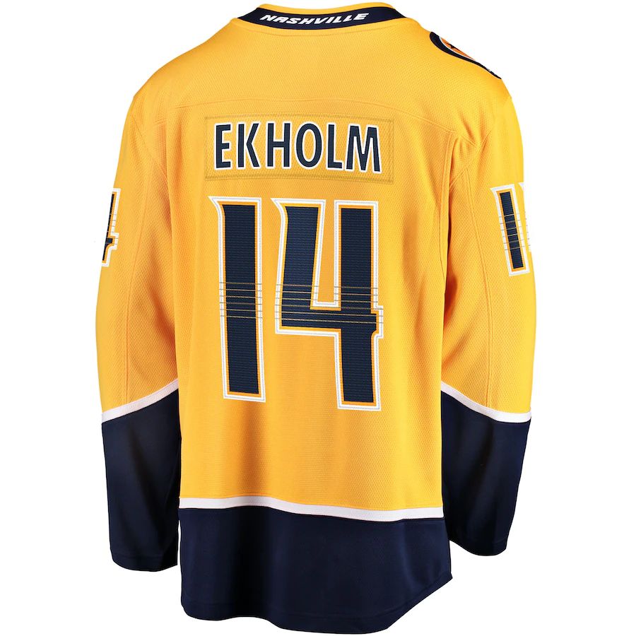 N.Predators #14 Mattias Ekholm Supporters Branded Home Breakaway Jersey Gold Stitched American Hockey Jerseys