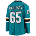SJ.Sharks #65 Melker Karlsson Supporters Branded Breakaway Home Player Jersey  Teal Stitched American Hockey Jerseys