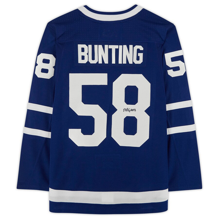 T.Maple Leafs #58 Michael Bunting Supporters Authentic Autographed Jersey Blue Stitched American Hockey Jerseys