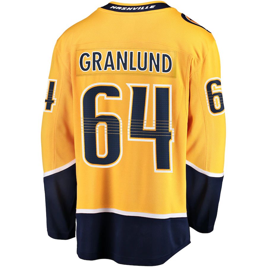 N.Predators #64 Mikael Granlund Supporters Branded Replica Player Jersey  Gold Stitched American Hockey Jerseys