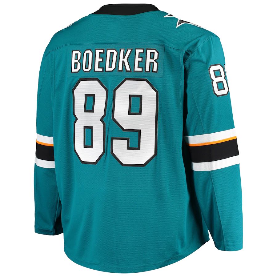 SJ.Sharks #89 Mikkel Boedker Supporters Branded Breakaway Home Player Jersey Teal Stitched American Hockey Jerseys