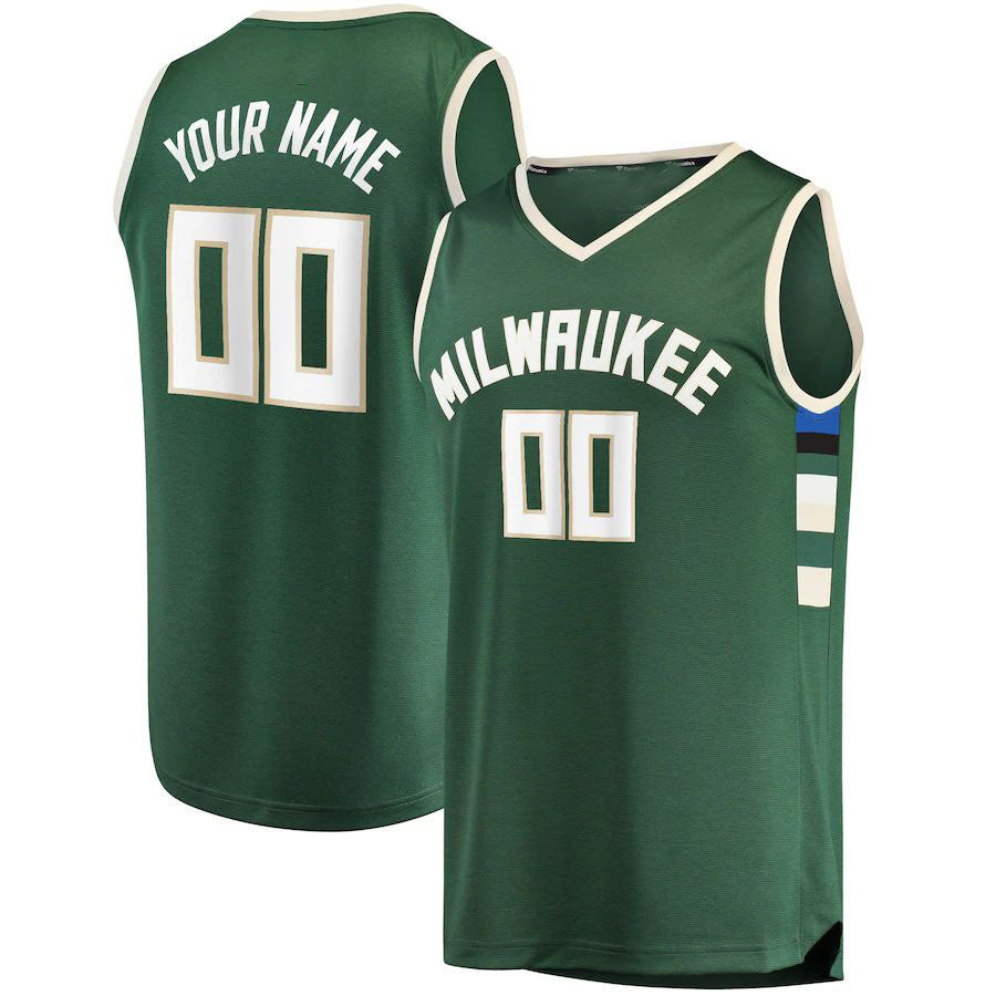 Custom M.Bucks Supporters Branded  Fast Break Replica Jersey Hunter Green Icon Edition Stitched Basketball Jersey