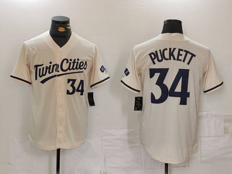 Custom #34 Cream MIN Baseball Shirt Top