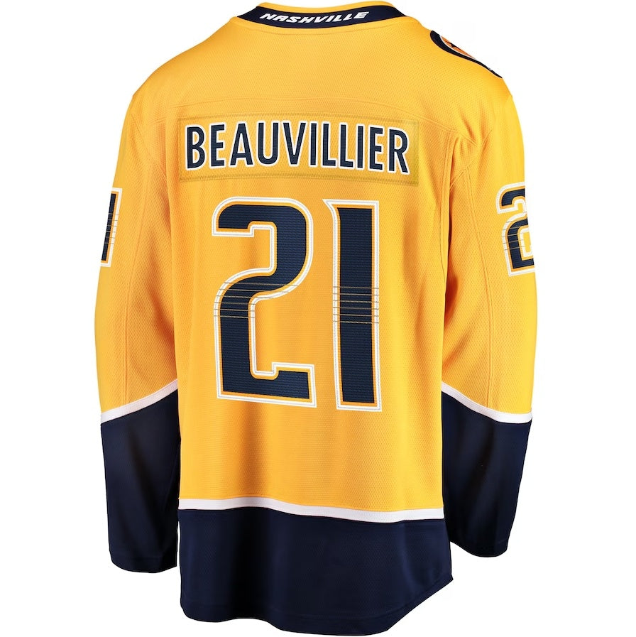 N.Predators #21 Anthony Beauvillier Supporters Premier Breakaway Player Jersey - Gold Stitched American Hockey Jerseys