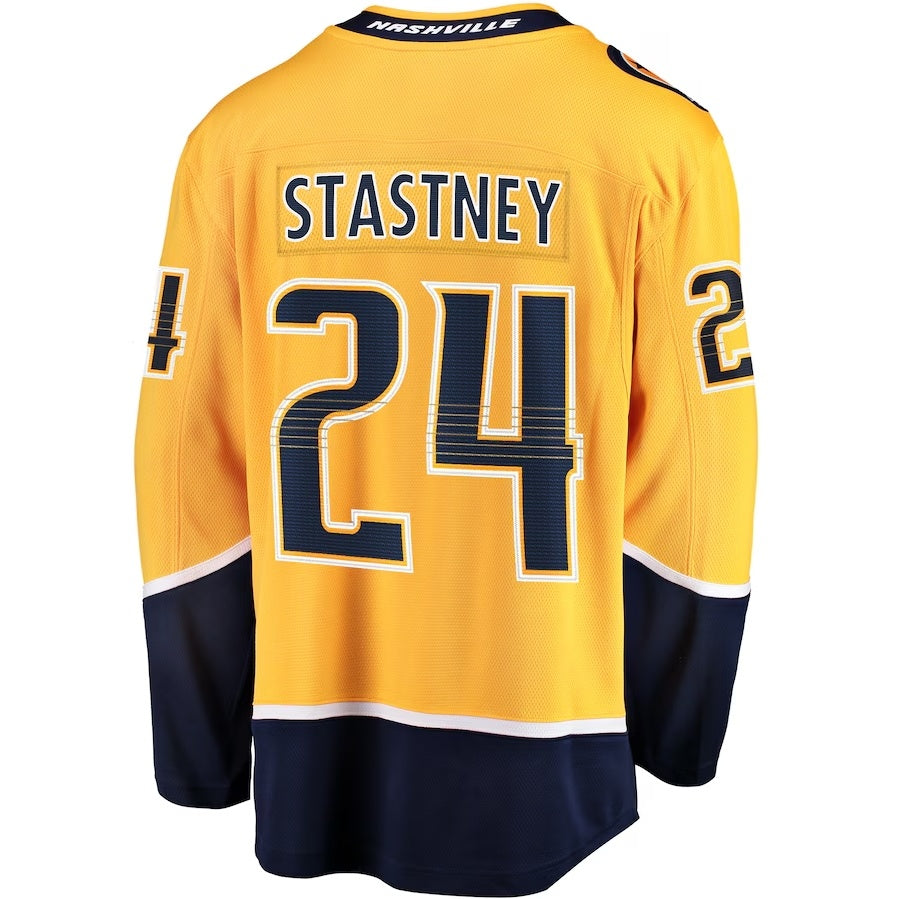 N.Predators #24 Spencer Stastney Supporters Premier Breakaway Player Jersey - Gold Stitched American Hockey Jerseys