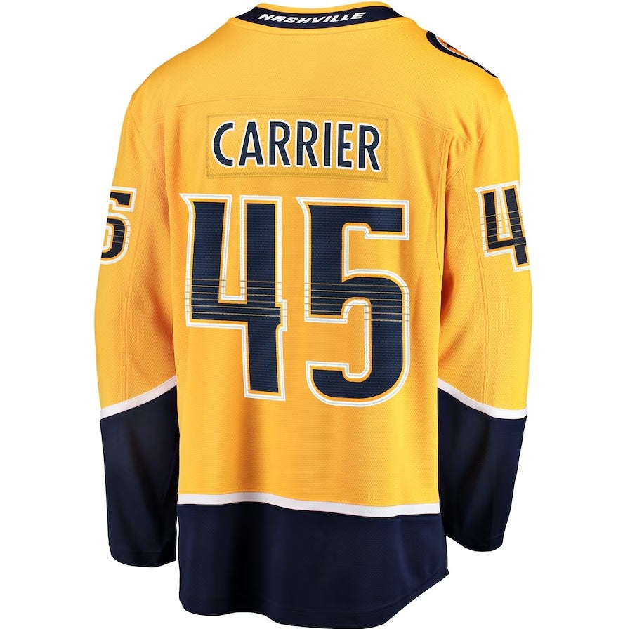 N.Predators #45 Alexandre Carrier Supporters Premier Breakaway Player Jersey - Gold Stitched American Hockey Jerseys