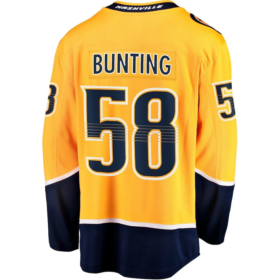 N.Predators #58 Michael Bunting Supporters Home Breakaway Jersey - Gold Stitched American Hockey Jerseys
