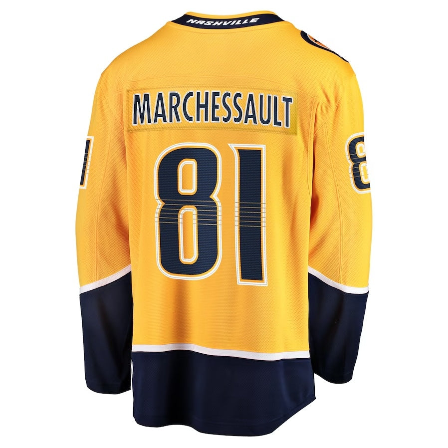N.Predators #81 Jonathan Marchessault Supporters Home Premier Breakaway Player Jersey - Gold Stitched American Hockey Jerseys