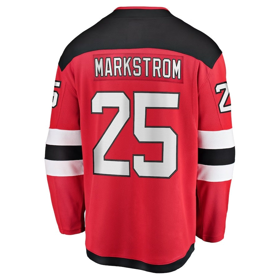 NJ.Devils #25 Jacob Markstrom Supporters Home Premier Breakaway Player Jersey - Red Stitched American Hockey Jerseys
