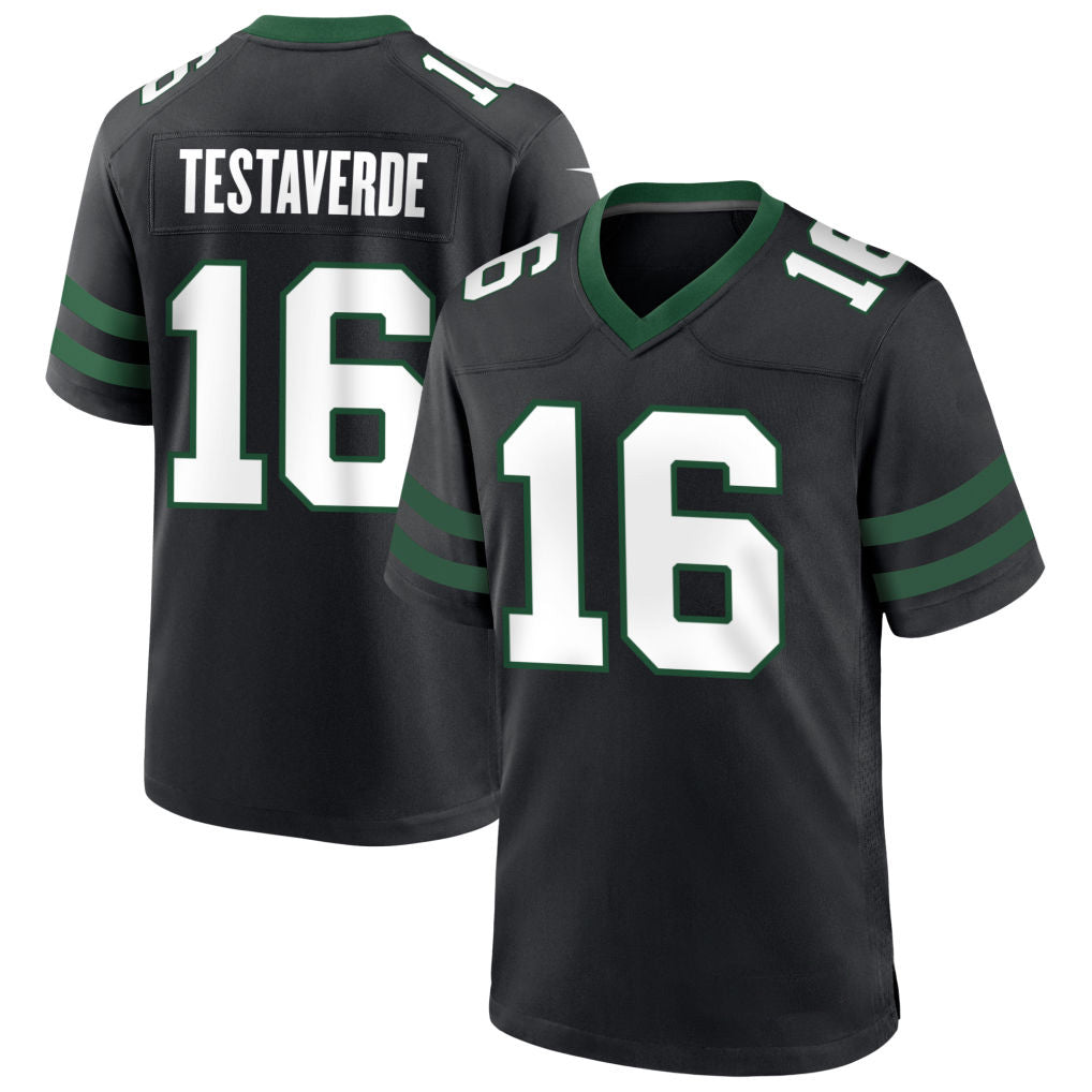 Custom #16 Black NYJ Football Shirt Top
