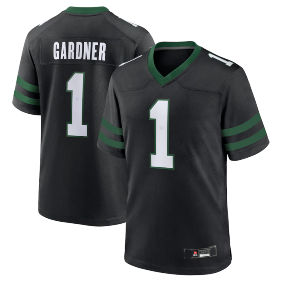 Custom #1 Black NYJ Football Shirt Top