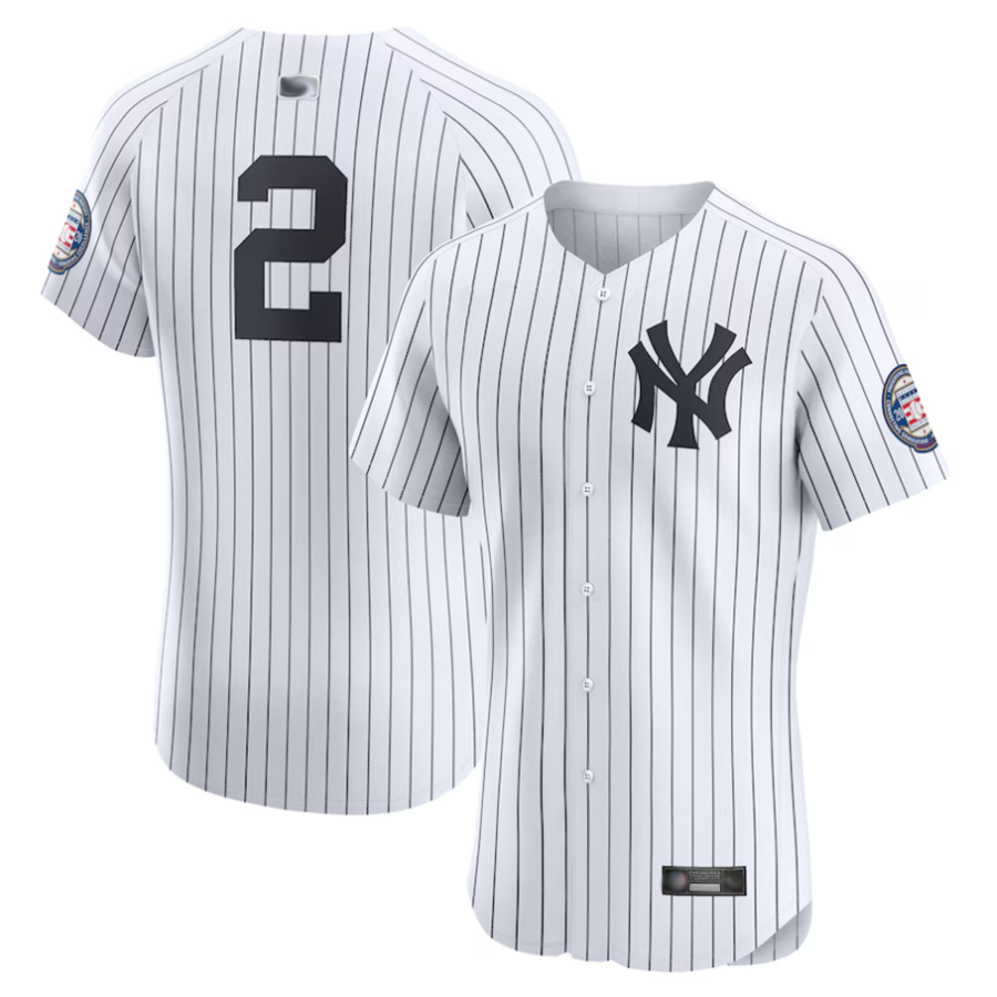 Custom #2 White NYY Baseball Shirt Top