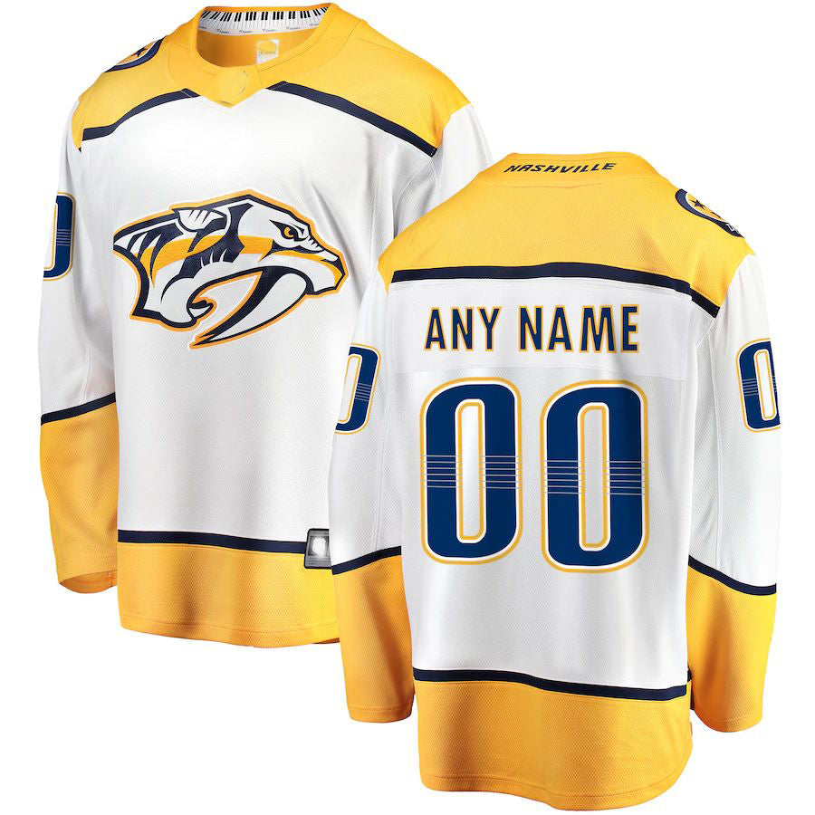 Custom N.Predators Supporters Branded Away Breakaway White Stitched American Hockey Jerseys