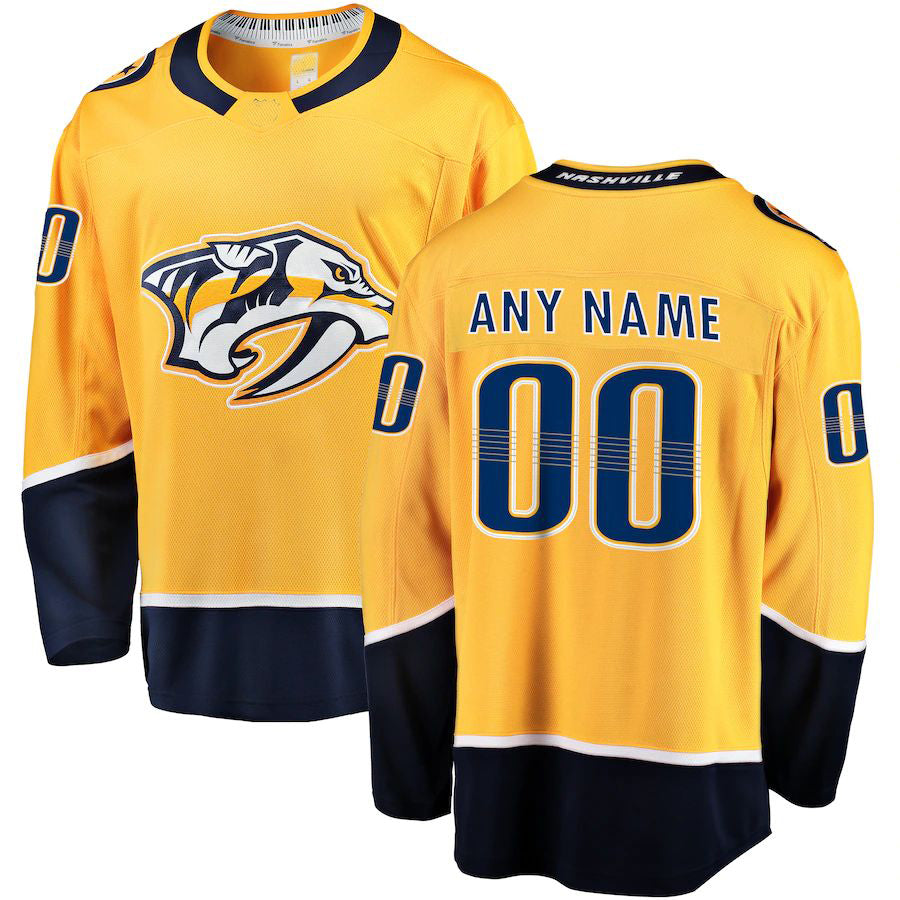 Custom N.Predators Supporters Branded Home Breakaway  Gold Stitched American Hockey Jerseys