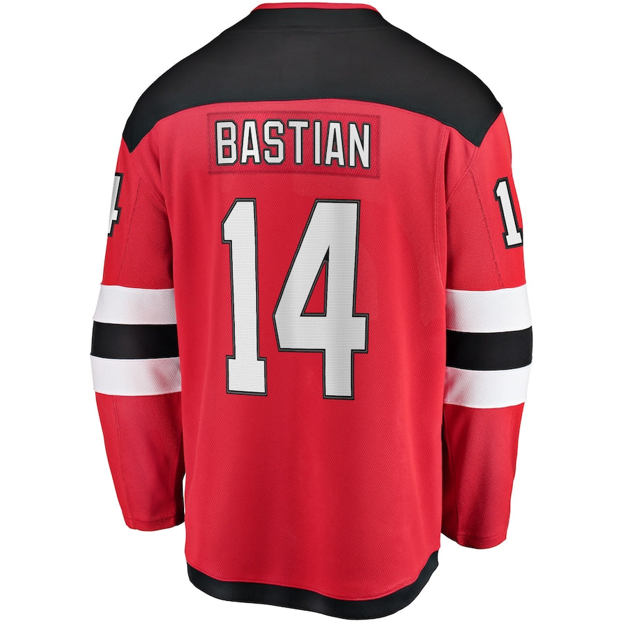 NJ.Devils #14 Nathan Bastian Supporters Branded Home Breakaway Player Jersey Red Stitched American Hockey Jerseys