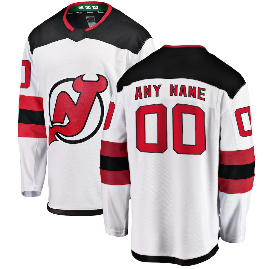 Custom NJ.Devils Supporters Branded Away Breakaway White Stitched American Hockey Jerseys