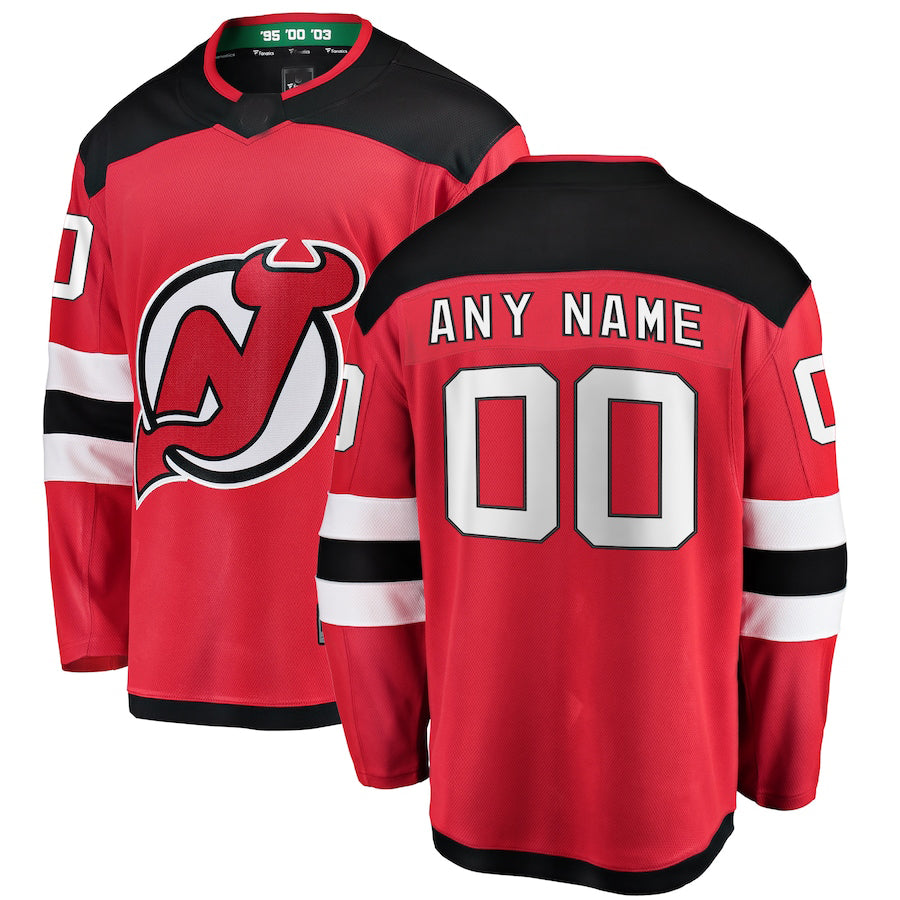 Custom NJ.Devils Supporters Branded Home Breakaway Red Stitched American Hockey Jerseys