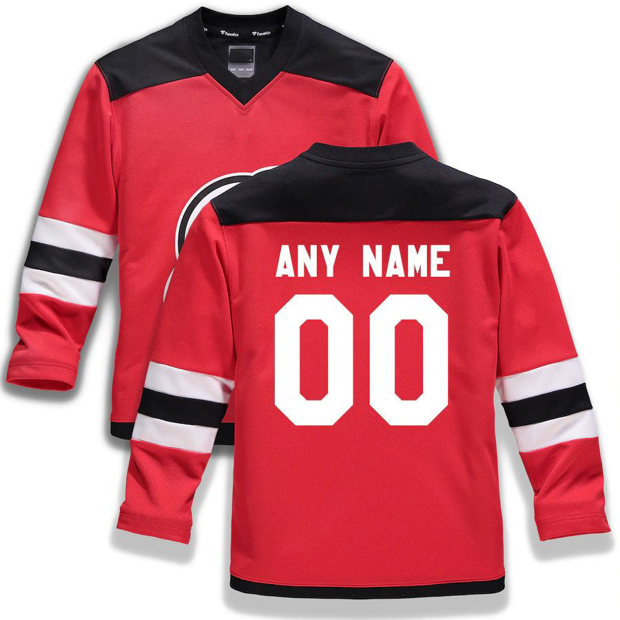 Custom NJ.Devils Supporters Branded Home Replica Red Stitched American Hockey Jerseys