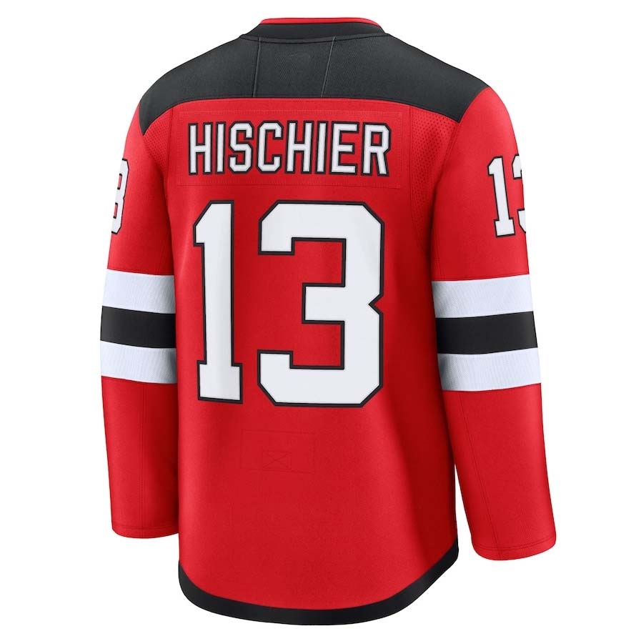 NJ.Devils #13 Nico Hischier Supporters Home Premium Jersey - Red Stitched American Hockey Jerseys