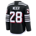 NJ.Devils #28 Timo Meier Supporters Alternate Premium Jersey - Black Stitched American Hockey Jerseys