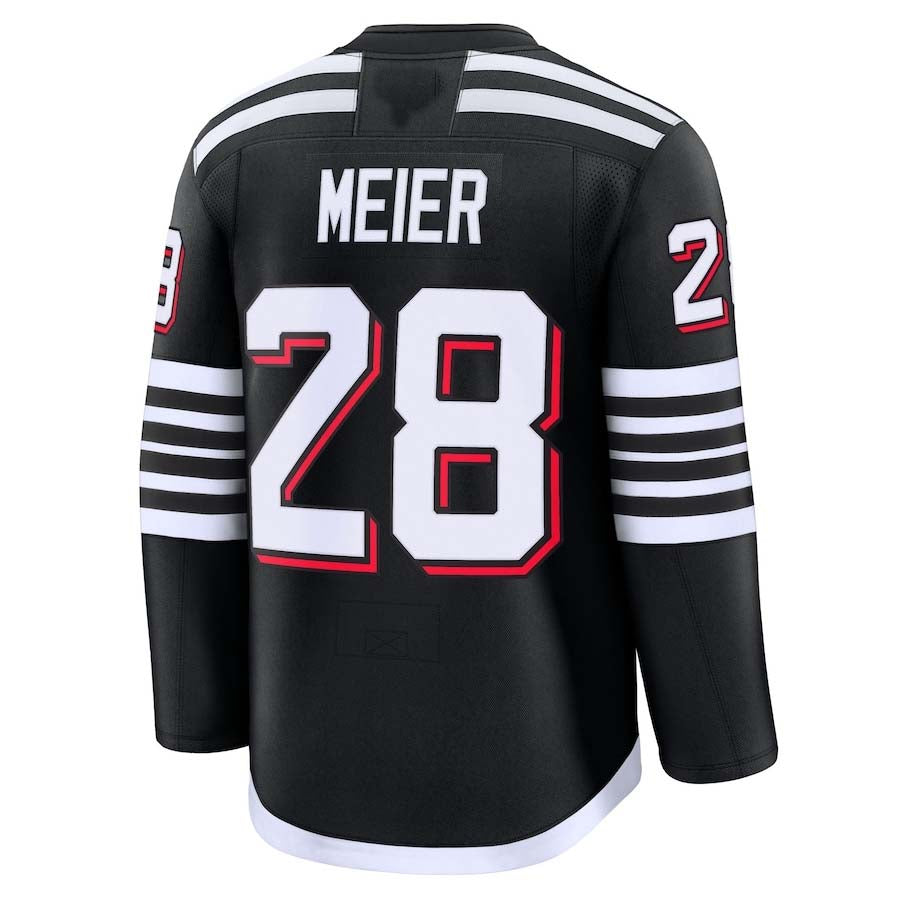 NJ.Devils #28 Timo Meier Supporters Alternate Premium Jersey - Black Stitched American Hockey Jerseys