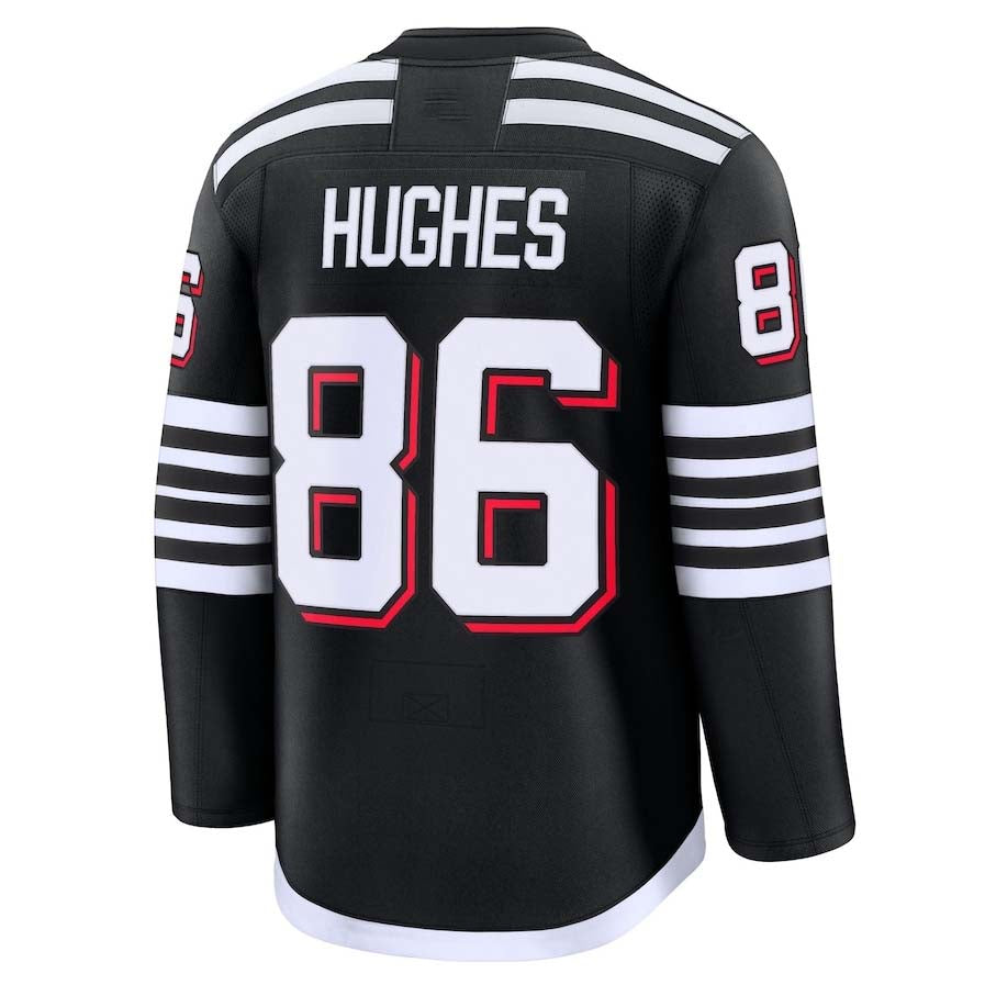 NJ.Devils #86 Jack Hughes Supporters Alternate Premium Jersey - Black Stitched American Hockey Jerseys