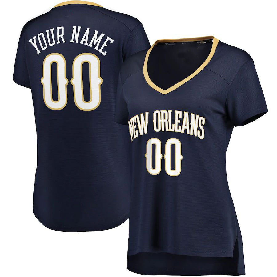 Custom NO.Pelicans Supporters Branded Women's Fast Break Jersey Navy Icon Edition Stitched Basketball Jersey