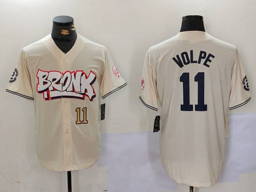 Custom #11 Cream NYY Baseball Shirt Top