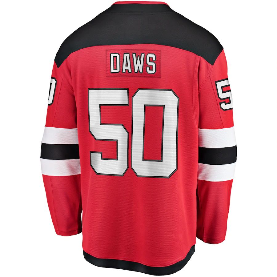 NJ.Devils #50 Nico Daws Supporters Branded Home Breakaway Player Jersey Red Stitched American Hockey Jerseys