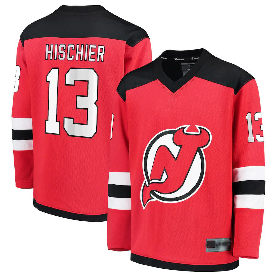 NJ.Devils #13 Nico Hischier Supporters Branded Replica Player Jersey Red Stitched American Hockey Jerseys