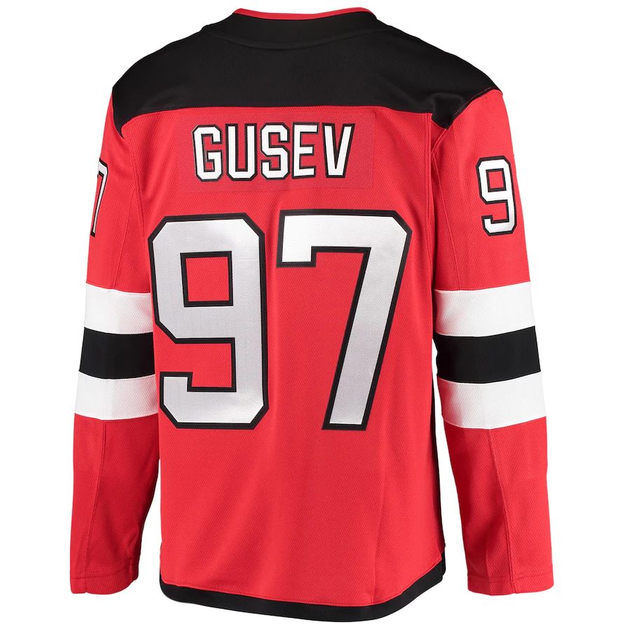 NJ.Devils #97 Nikita Gusev Supporters Branded 2020-21 Home Breakaway Player Jersey Red Stitched American Hockey Jerseys