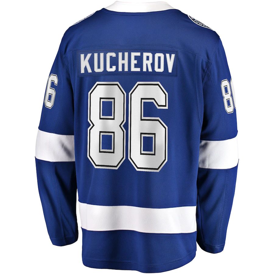 TB.Lightning #86 Nikita Kucherov Supporters Branded Home 2022 Stanley Cup Final Breakaway Player Jersey Blue Stitched American Hockey Jerseys